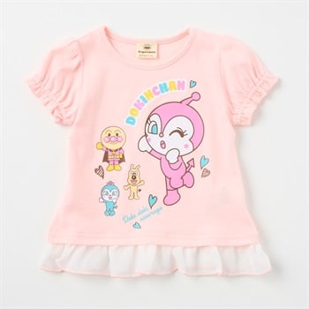 アンパンマン ビッグプリント 裾フリル 天竺 パフ袖Tシャツ ベビー(ドキンちゃん（ピンク）-80cm)