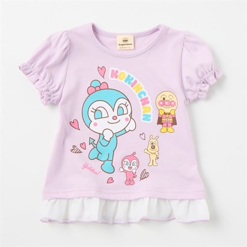 アンパンマン ビッグプリント 裾フリル 天竺 パフ袖Tシャツ ベビー(コキンちゃん（パープル）-80cm)