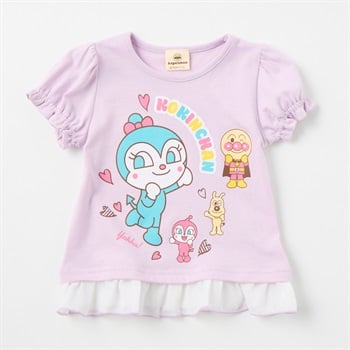 アンパンマン ビッグプリント 裾フリル 天竺 パフ袖Tシャツ ベビー(コキンちゃん（パープル）-80cm)