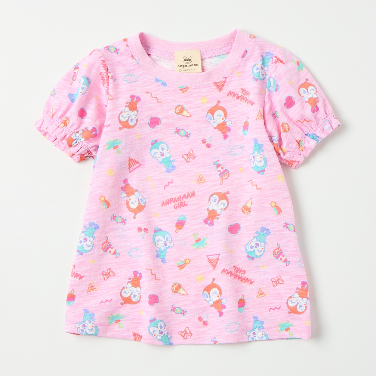 アンパンマン レトロスイーツ総柄 スラブ天竺 半袖Tシャツ ベビー(ピンク-90cm)