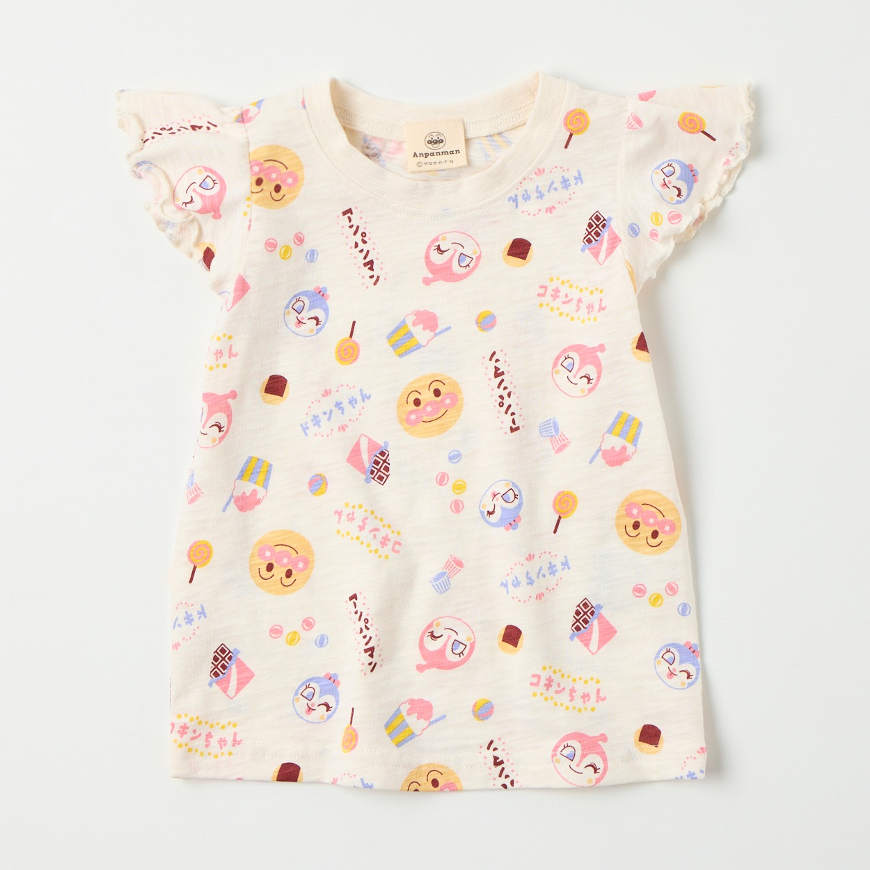 アンパンマン お菓子総柄 スラブ天竺 半袖Tシャツ ベビー(オフホワイト-90cm)