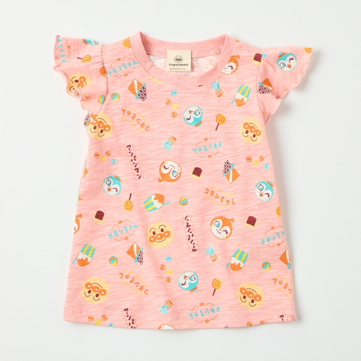 アンパンマン お菓子総柄 スラブ天竺 半袖Tシャツ ベビー(オレンジ-100cm)