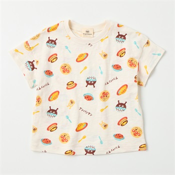 アンパンマン 喫茶総柄 スラブ天竺 半袖Tシャツ ベビー(オフホワイト-80cm)