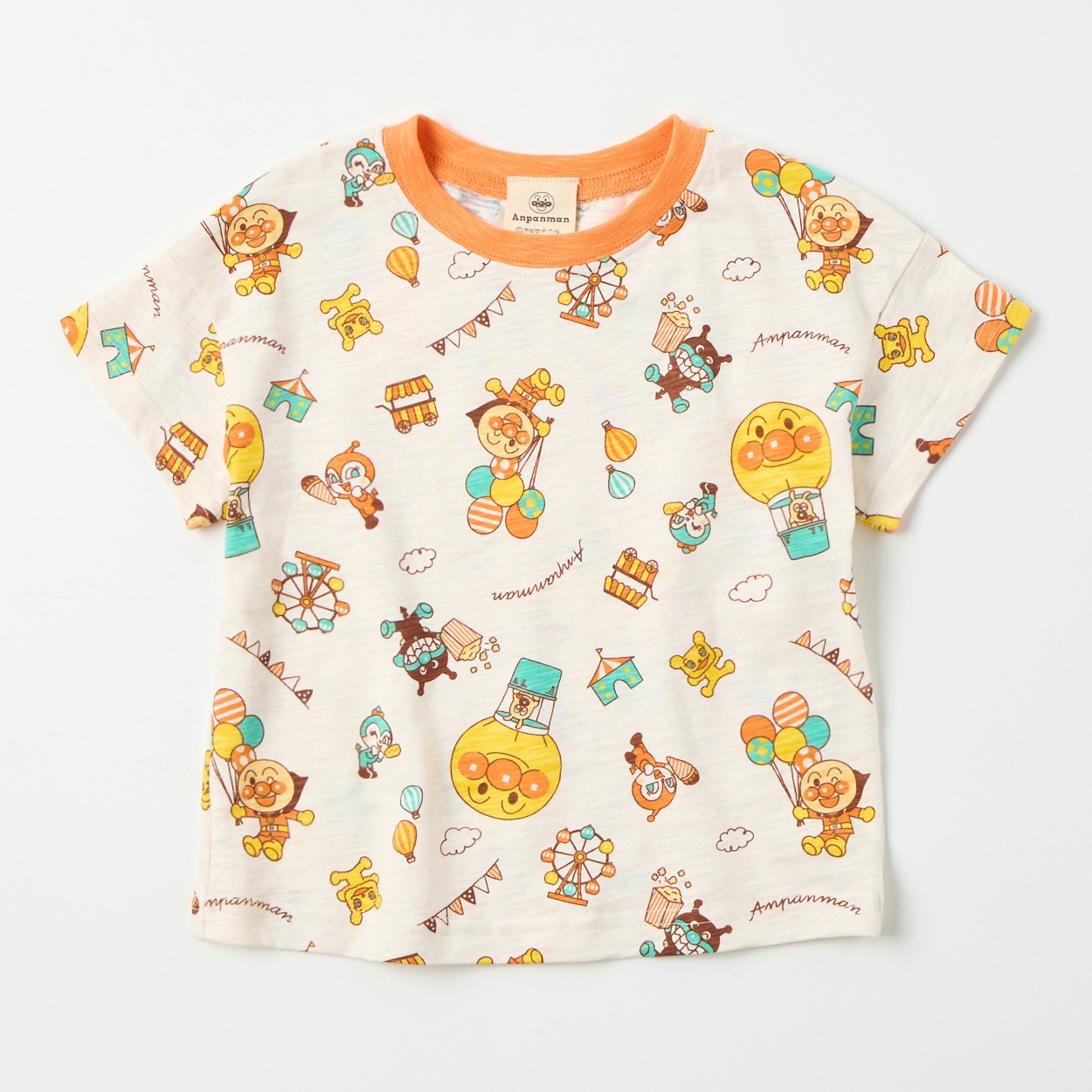 アンパンマン テーマパーク総柄 スラブ天竺 半袖Tシャツ ベビー(オフホワイト-80cm)