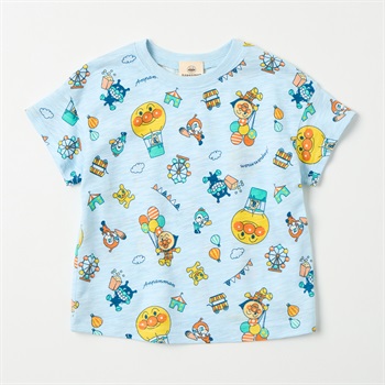アンパンマン テーマパーク総柄 スラブ天竺 半袖Tシャツ ベビー(サックス-80cm)