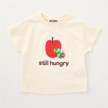 はらぺこあおむし りんご柄 サガラ刺しゅう 天竺 半袖Tシャツ ベビー(アイボリー-80cm)