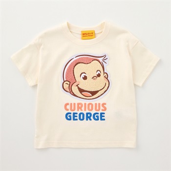 おさるのジョージ 顔柄 サガラ刺しゅう 天竺 半袖Tシャツ ベビー(アイボリー-80cm)