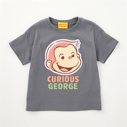 おさるのジョージ 顔柄 サガラ刺しゅう 天竺 半袖Tシャツ ベビー(チャコールグレー-80cm)