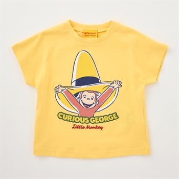 おさるのジョージ 帽子柄 総刺繍 天竺 半袖Tシャツ ベビー(イエロー-80cm)