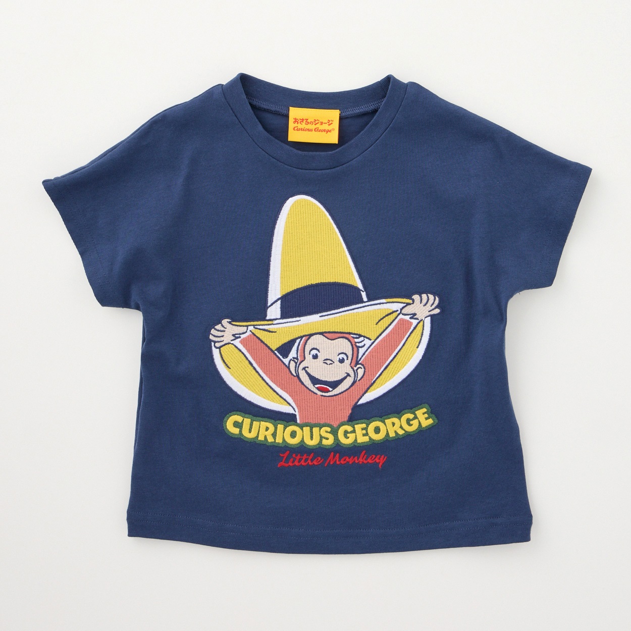 おさるのジョージ 帽子柄 総刺繍 天竺 半袖Tシャツ ベビー(ネイビー-100cm)