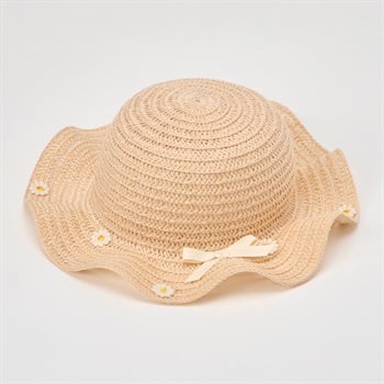 波円 ブレードハット ベビー 帽子(小花&リボン(ベージュ)-頭囲：48cm)