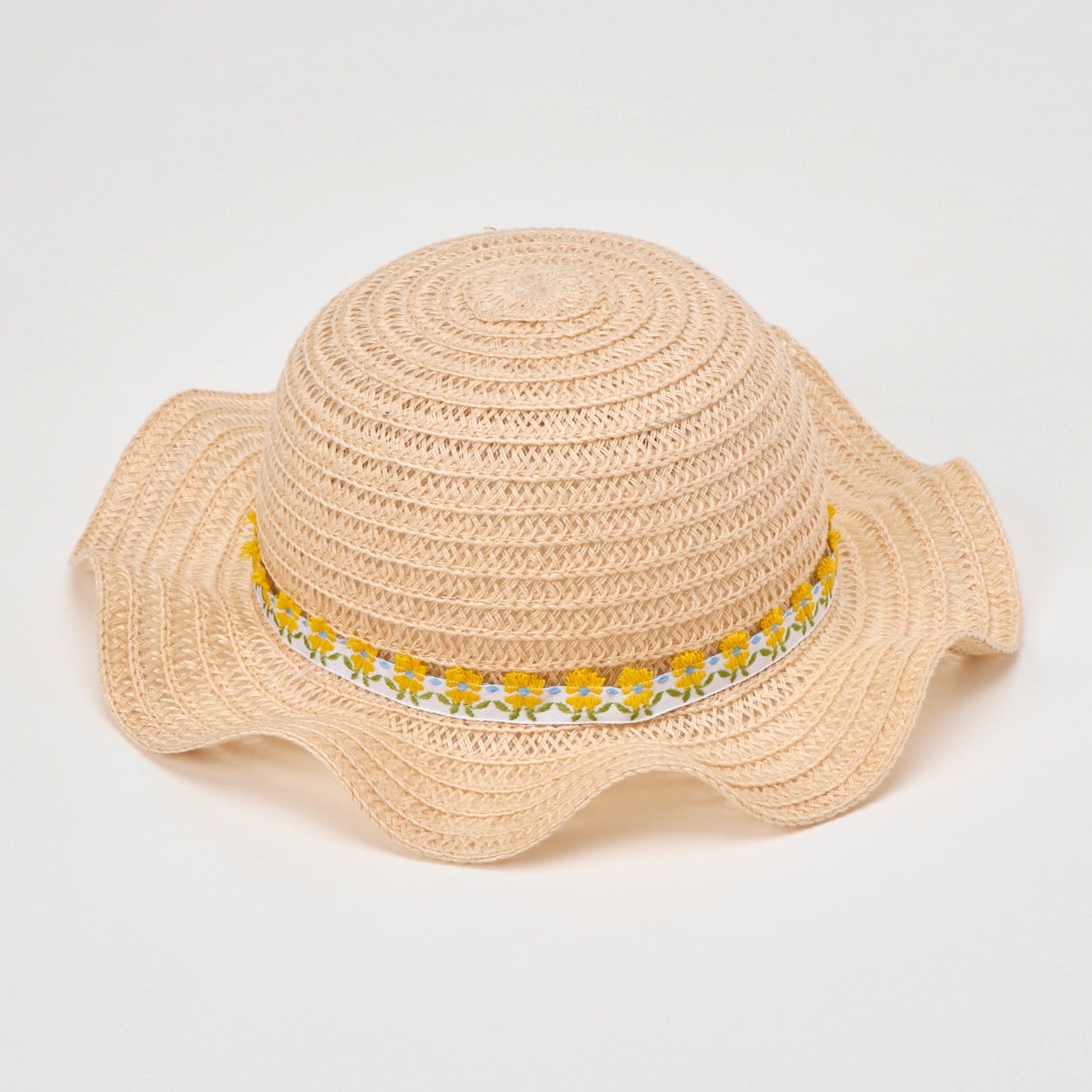 波円 ブレードハット ベビー 帽子(小花テープ(ベージュ)-頭囲：48cm)