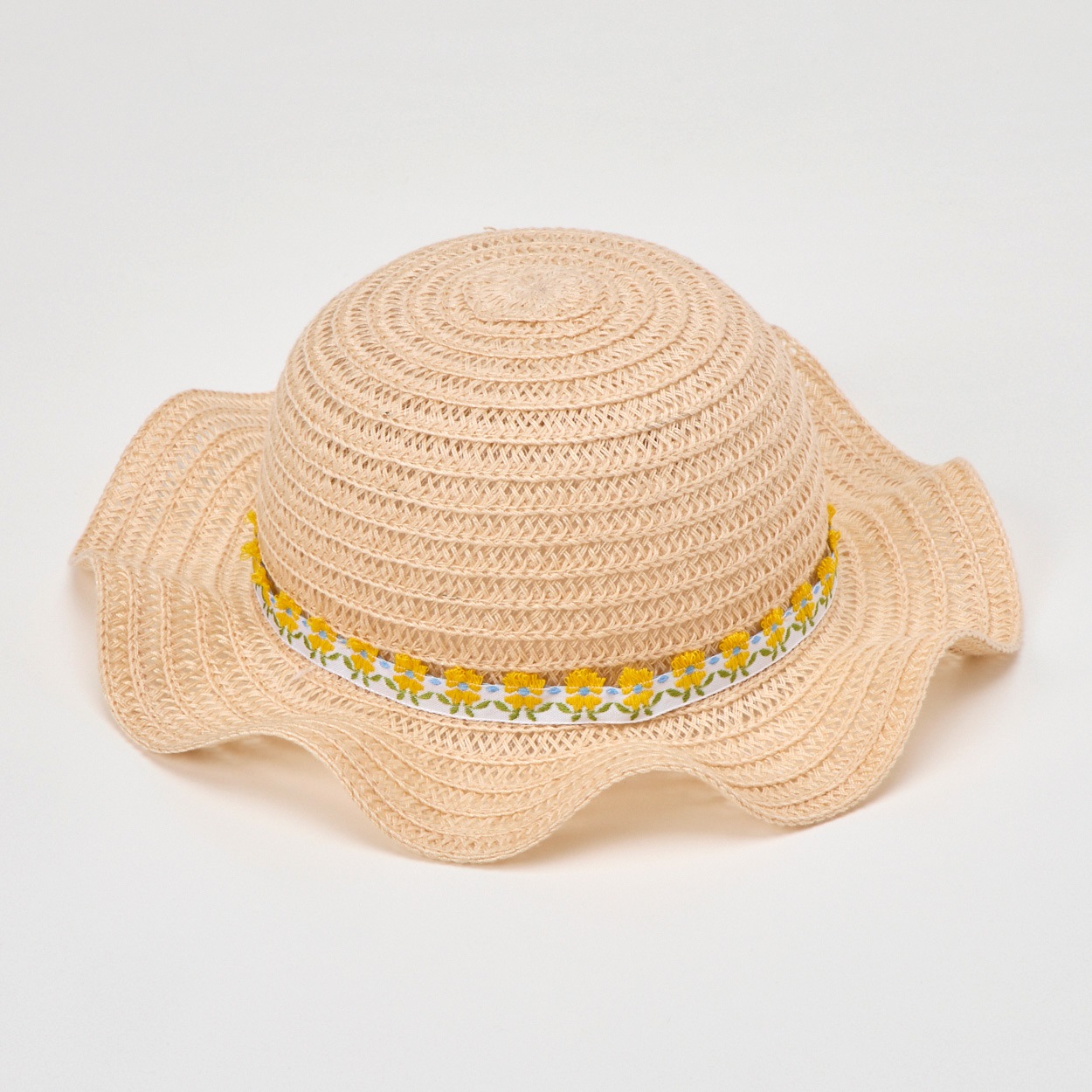 波円 ブレードハット ベビー 帽子(小花テープ(ベージュ)-頭囲：50cm)