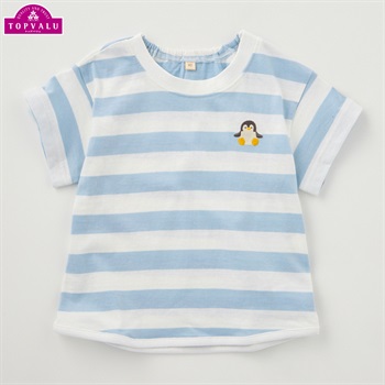 オーガニックコットン ボーダー柄 半袖Tシャツ ベビー トップバリュ(ペンギン(サックス)-70cm)