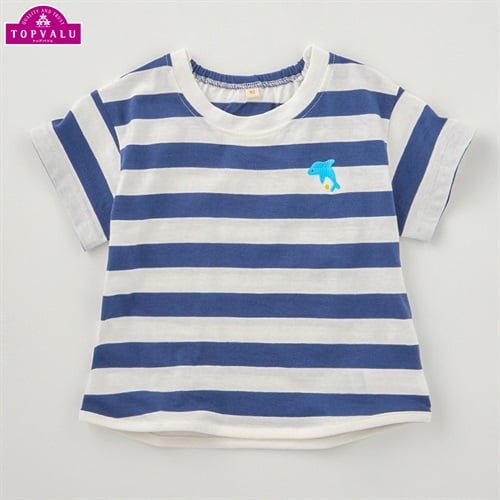 オーガニックコットン ボーダー柄 半袖Tシャツ ベビー トップバリュ(イルカ(ネイビー)-70cm)