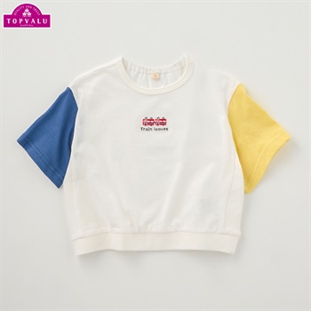 オーガニックコットン 袖配色 半袖Tシャツ ベビー トップバリュ(オフホワイト-70cm)