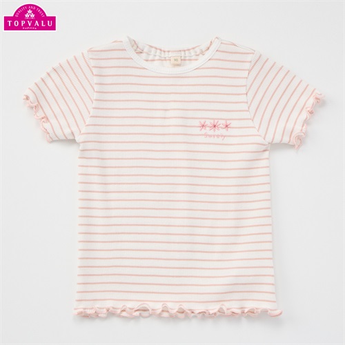 オーガニックコットン テレコメロー 半袖Tシャツ ベビー トップバリュ(ボーダー(ピンク)-80cm)