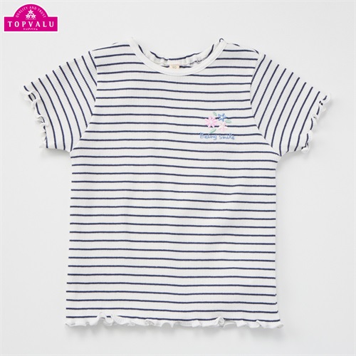 オーガニックコットン テレコメロー 半袖Tシャツ ベビー トップバリュ(ボーダー(ネイビー)-80cm)