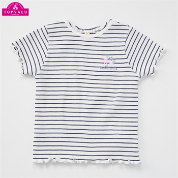 オーガニックコットン テレコメロー 半袖Tシャツ ベビー トップバリュ(ボーダー(ネイビー)-80cm)