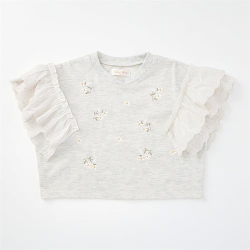 Katie Closet 天竺 花刺繍レース 半袖Tシャツ ベビー