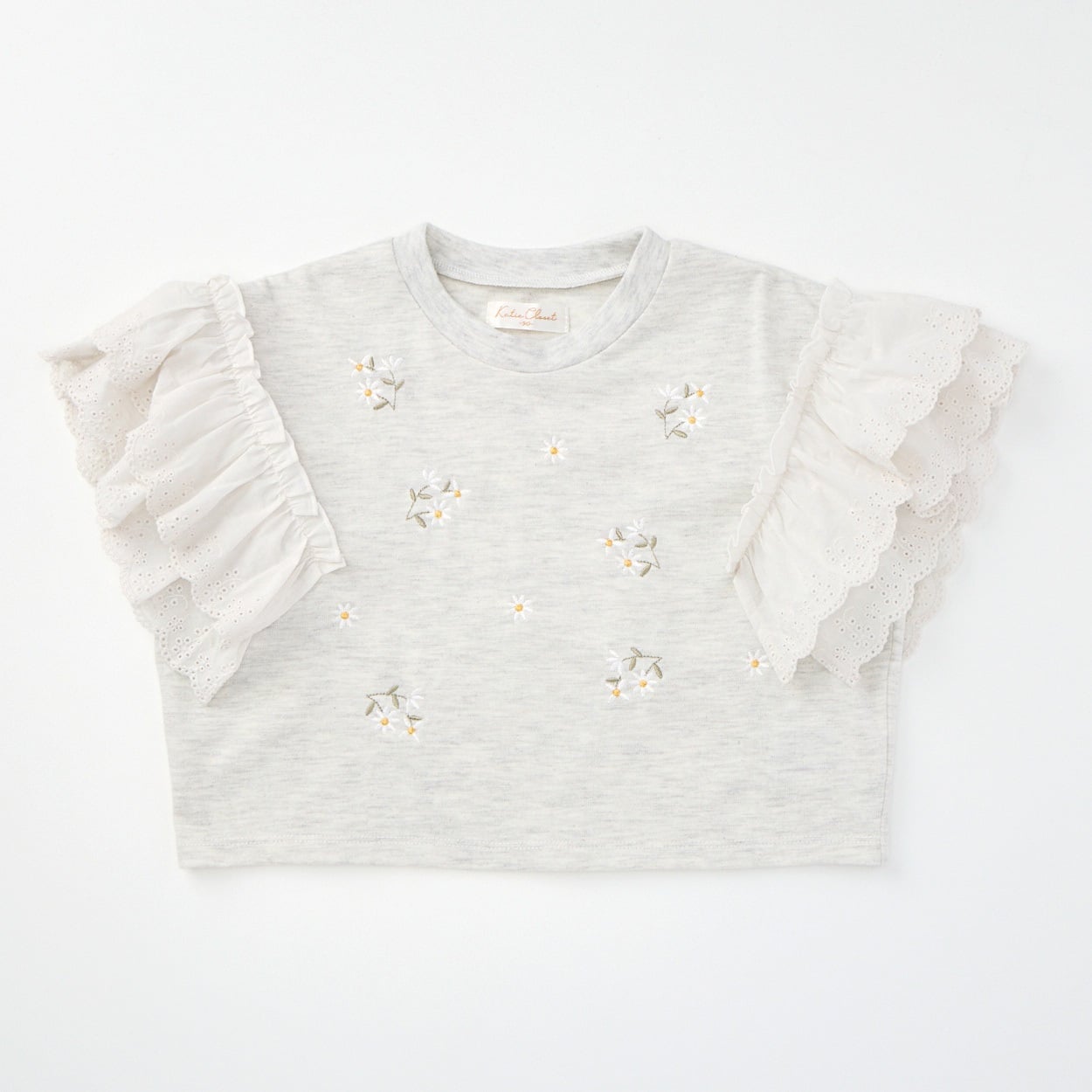 Katie Closet 天竺 花刺繍レース 半袖Tシャツ ベビー(グレー-80cm)