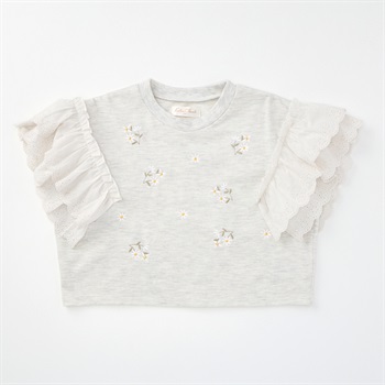 Katie Closet 天竺 花刺繍レース 半袖Tシャツ ベビー(グレー-80cm)