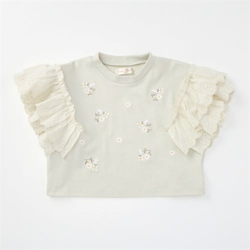 Katie Closet 天竺 花刺繍レース 半袖Tシャツ ベビー(グリーン-80cm)