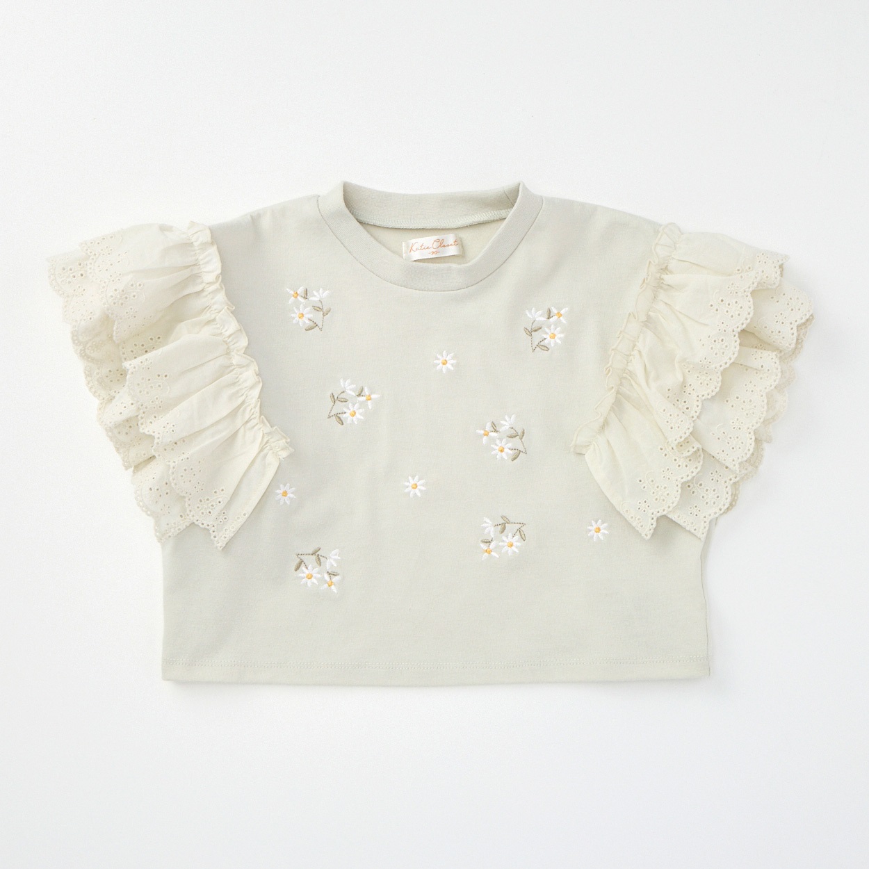 Katie Closet 天竺 花刺繍レース 半袖Tシャツ ベビー(グリーン-80cm)