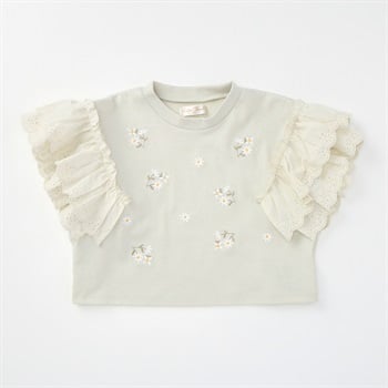 Katie Closet 天竺 花刺繍レース 半袖Tシャツ ベビー(グリーン-80cm)