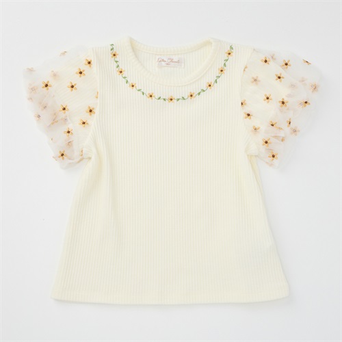 Katie Closet テレコ オーガンジー 花刺繍 半袖Tシャツ ベビー