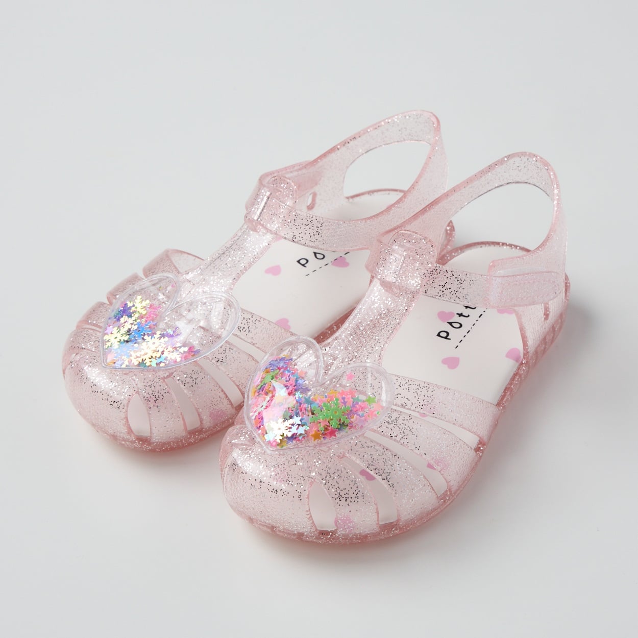 ラメ入り クリアサンダル フレーク付き ベビー(ピンク-14cm)