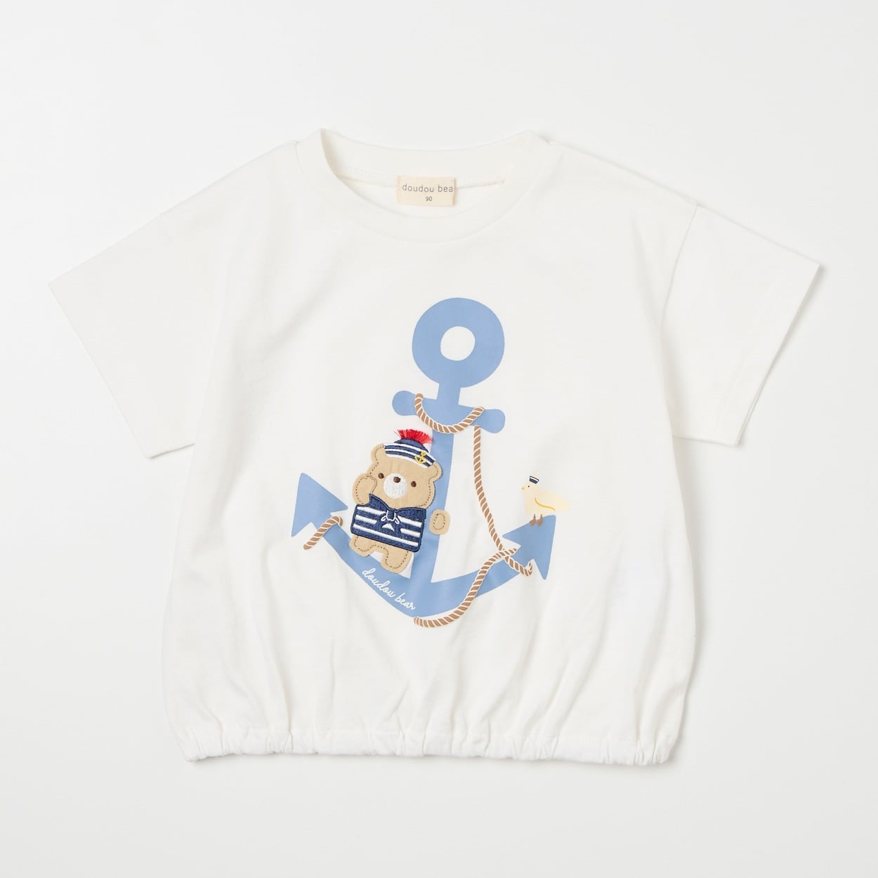 doudou bear いかり柄 天竺 半袖Tシャツ ベビー(オフホワイト-90cm)