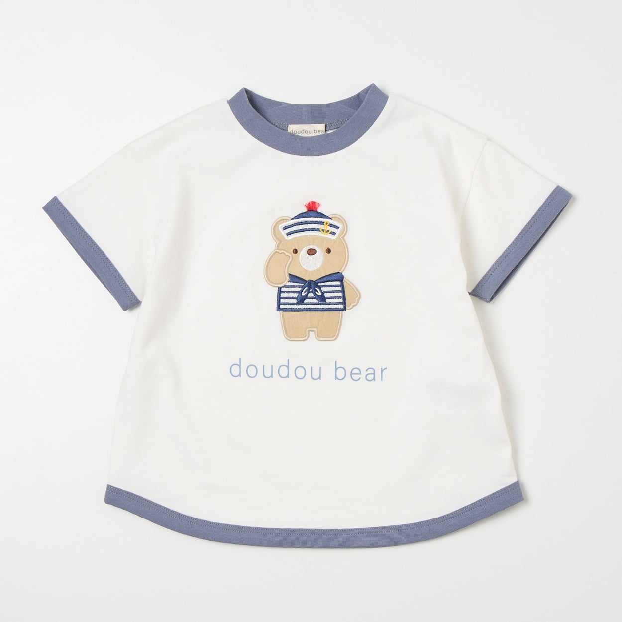 doudou bear くまアップリケ リンガー 天竺 半袖Tシャツ ベビー 