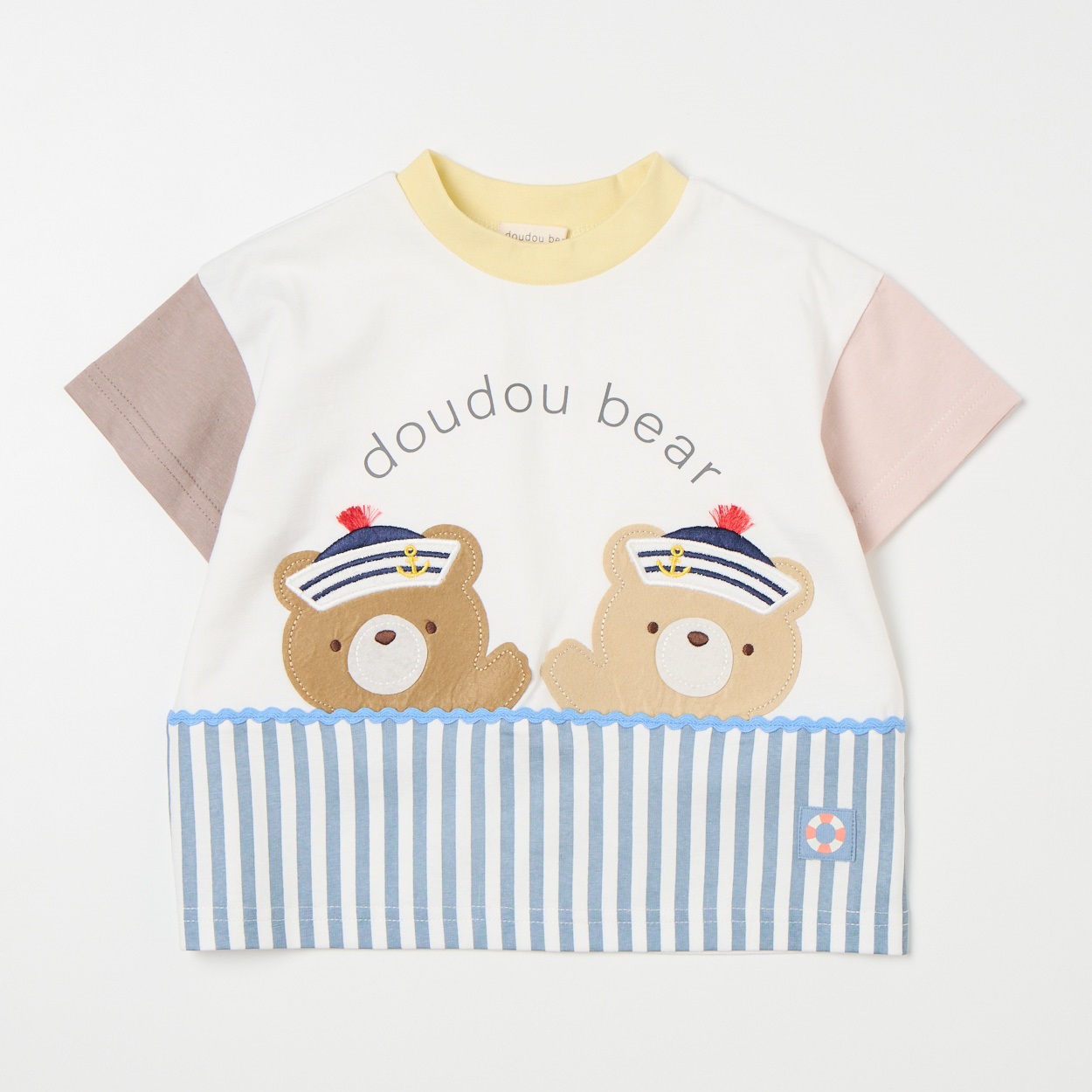 doudou bear 切替 天竺 半袖Tシャツ ベビー(オフホワイト-80cm)