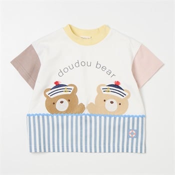 doudou bear 切替 天竺 半袖Tシャツ ベビー(オフホワイト-80cm)