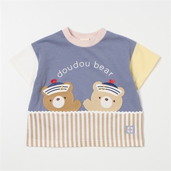 doudou bear 切替 天竺 半袖Tシャツ ベビー(ブルーグレー-80cm)