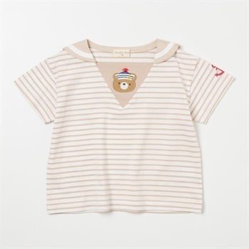 doudou bear ボーダー柄 セーラー衿 天竺 半袖Tシャツ ベビー(モカブラウン-80cm)