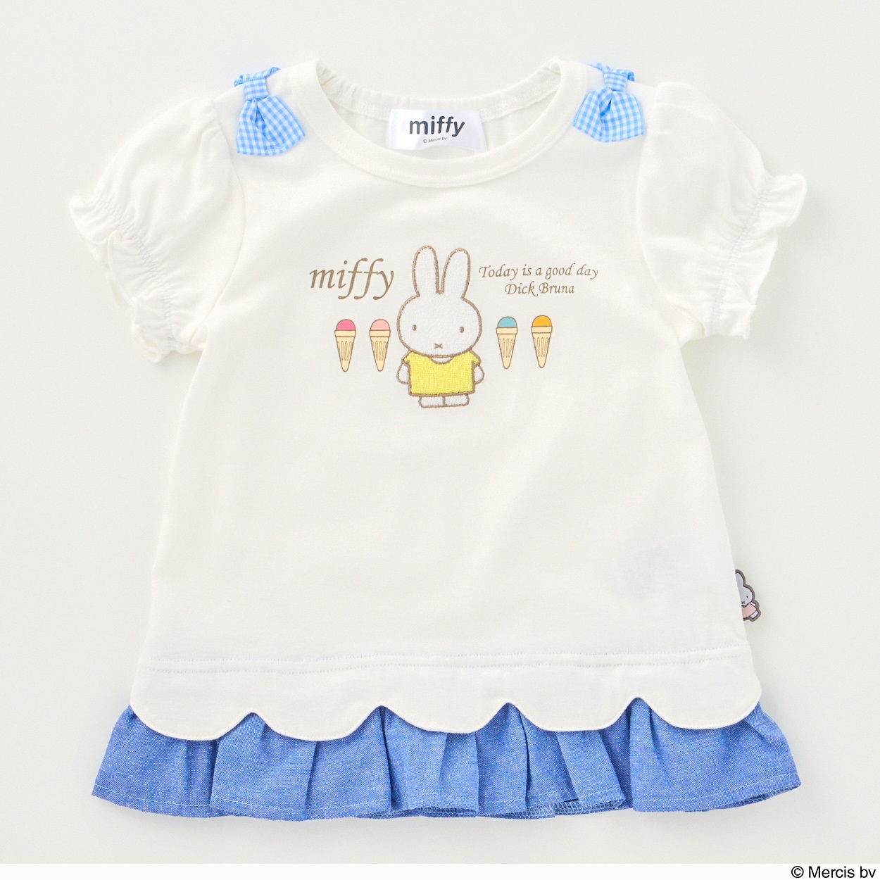 ミッフィー 裾スカラップ 天竺 パフ袖Tシャツ(オフホワイト-80cm)
