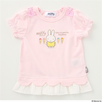 ミッフィー 裾スカラップ 天竺 パフ袖Tシャツ(ピンク-80cm)