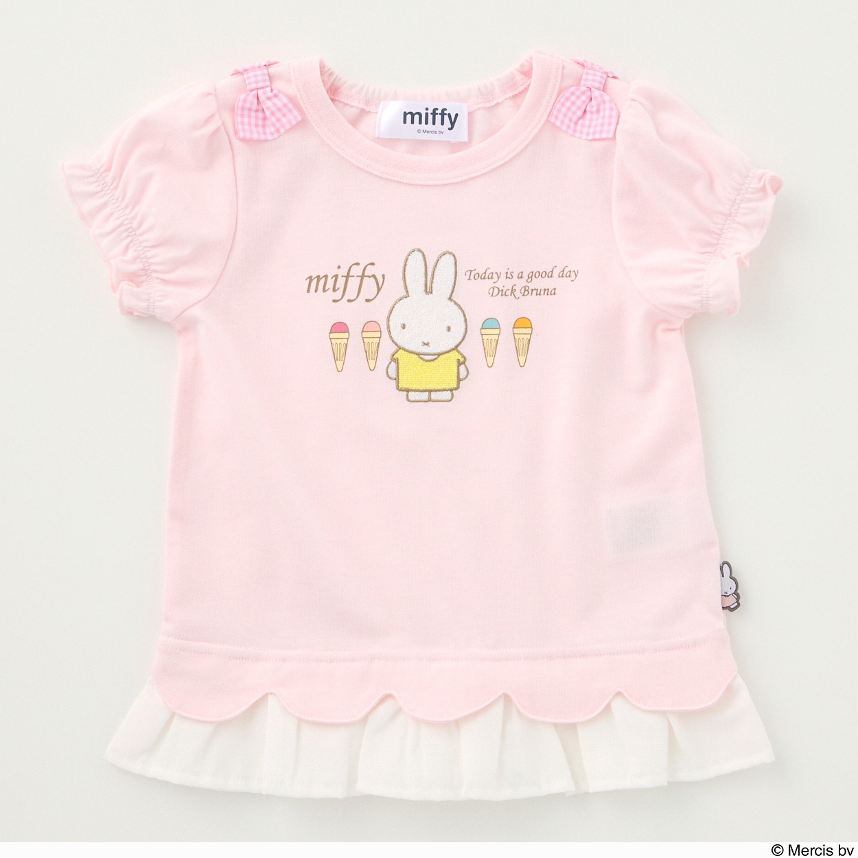 ミッフィー 裾スカラップ 天竺 パフ袖Tシャツ(ピンク-100cm)