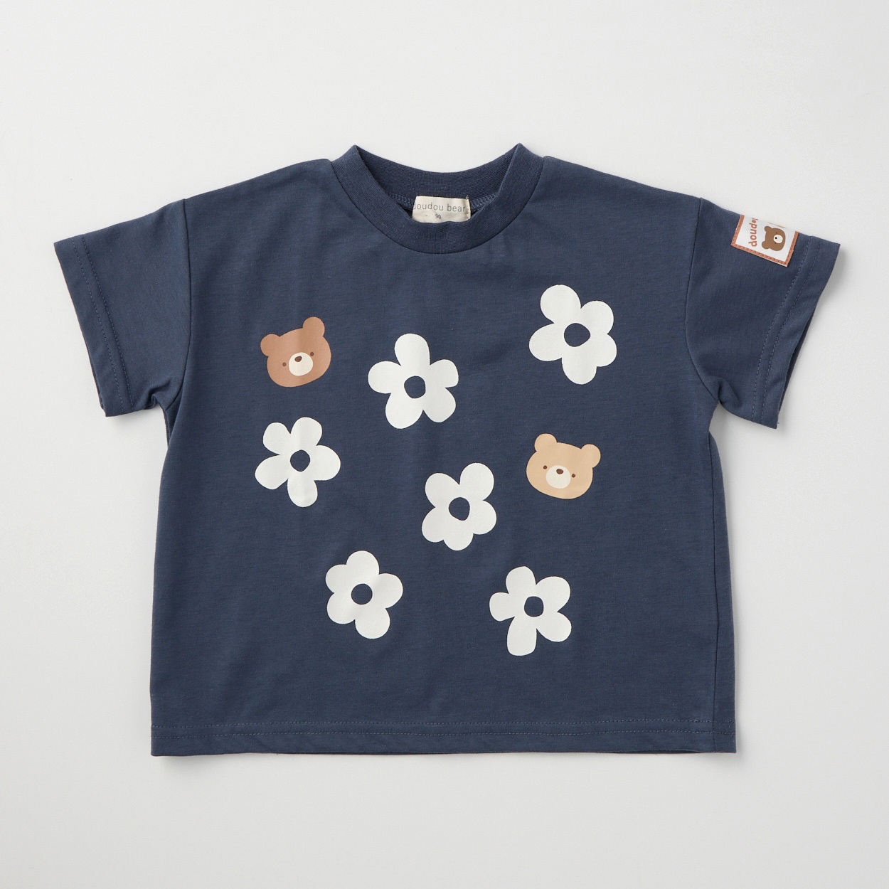 doudou bear 花柄 天竺 半袖Tシャツ ベビー(ネイビー-100cm)