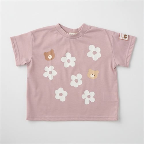 doudou bear 花柄 天竺 半袖Tシャツ ベビー(ピンク-80cm)