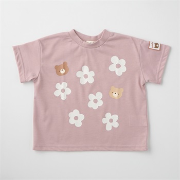 doudou bear 花柄 天竺 半袖Tシャツ ベビー(ピンク-80cm)