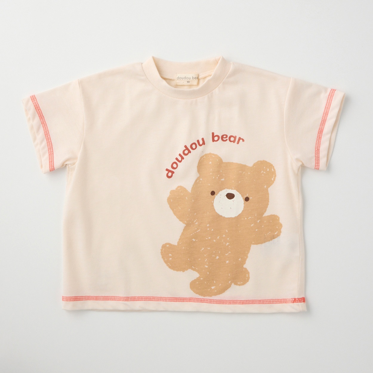 doudou bear NUKUMUKU くまプリント 天竺 半袖Tシャツ ベビー(アイボリー-80cm)