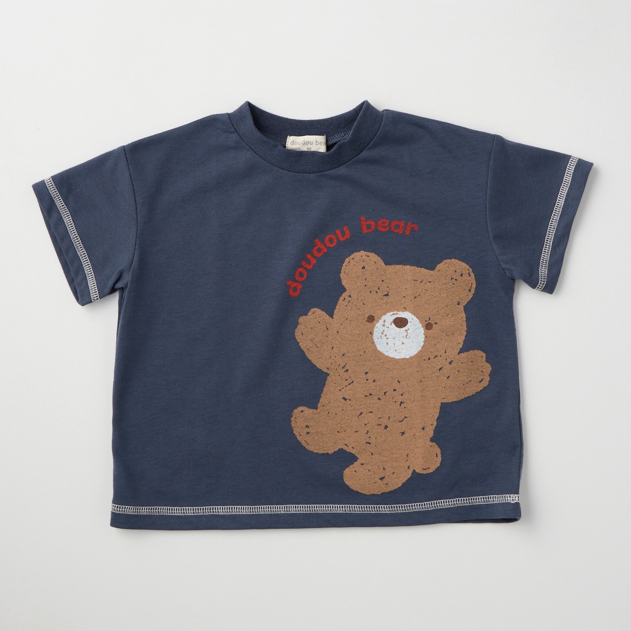doudou bear NUKUMUKU くまプリント 天竺 半袖Tシャツ ベビー(ネイビー-100cm)