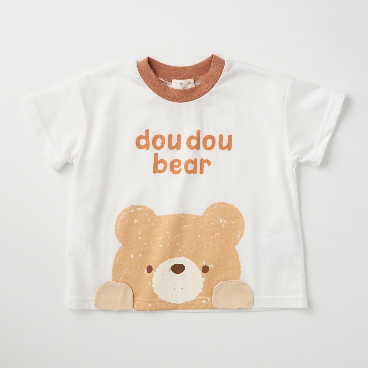 doudou bear 手書き風 天竺 半袖Tシャツ ベビー(シナモン-80cm)