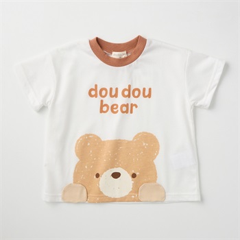 doudou bear 手書き風 天竺 半袖Tシャツ ベビー(シナモン-80cm)