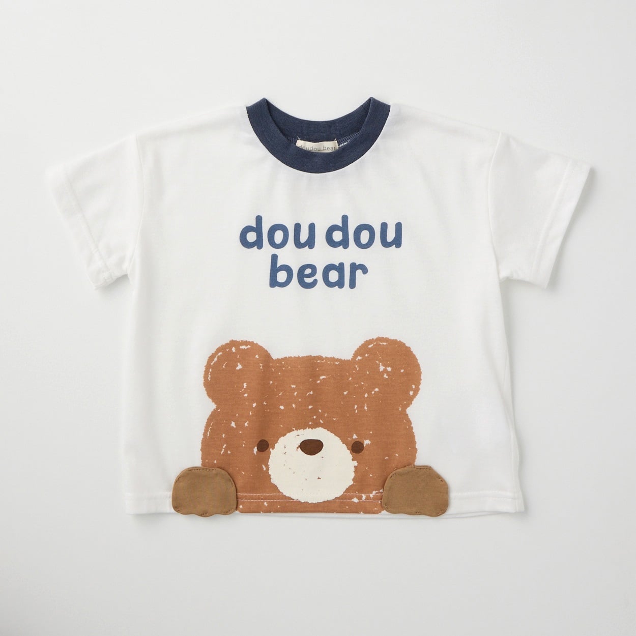 doudou bear 手書き風 天竺 半袖Tシャツ ベビー(ネイビー-80cm)