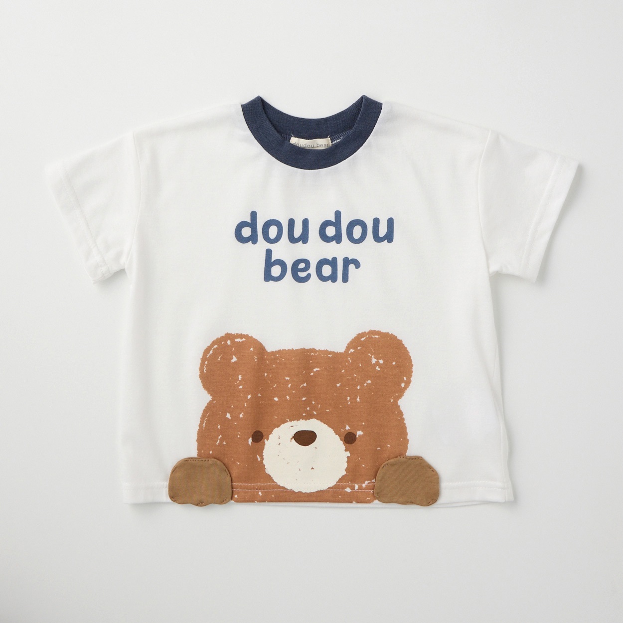 doudou bear 手書き風 天竺 半袖Tシャツ ベビー(ネイビー-100cm)