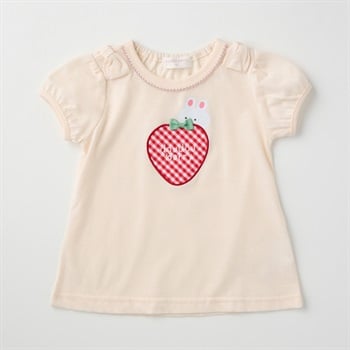 doudou berry いちごアップリケ 天竺 半袖Tシャツ ベビー(アイボリー-80cm)